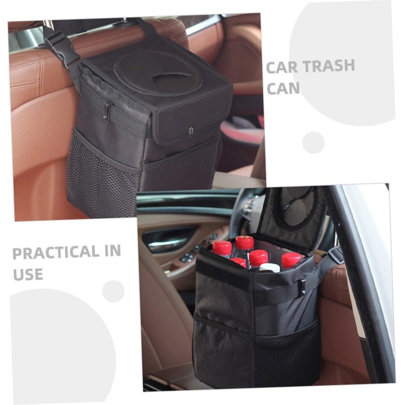 Oxford Car Garbage Can Easy To Clean Seat Storage Trash Bin Lid - Image 4