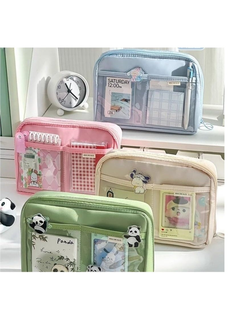 SOLARAE Kawaii Cute Aesthetic Pencil Case, Large Capacity Canvas Pen Pouch Bag, Blue - Image 4