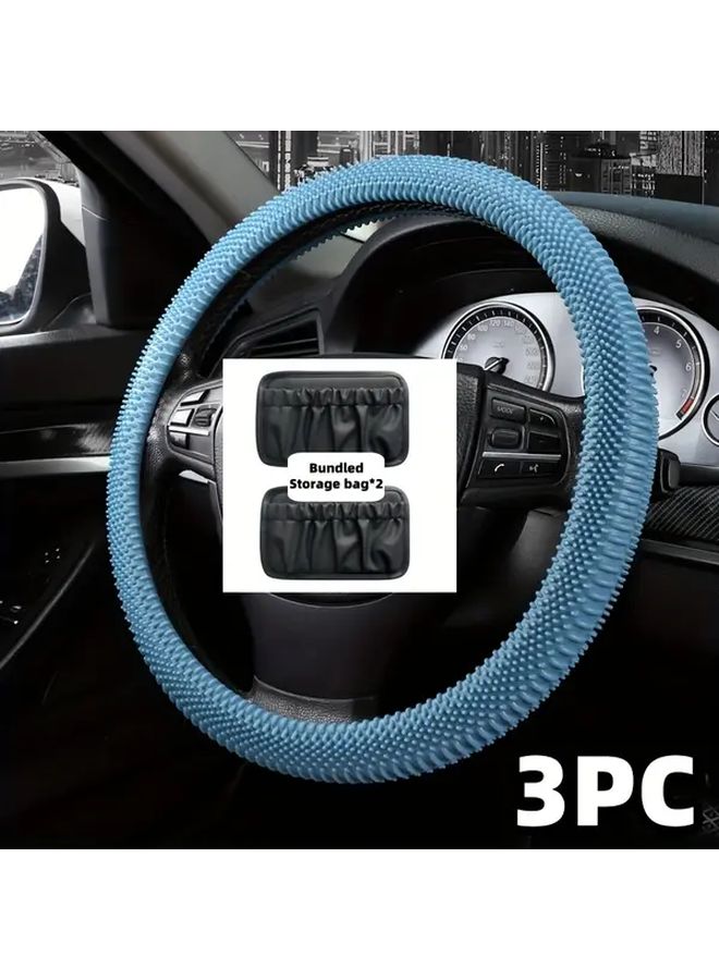 Wine Red Silicone Steering Wheel Cover Set With Two Large Storage Bags - Image 1