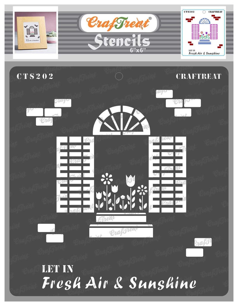 CrafTreat Window Stencil for Art and Craft - Fresh Air and Sunshine - 6X6 Inches - Reusable DIY Stencils for Wall Painting Home - Home Décor Stencils for Furniture Painting - Image 1