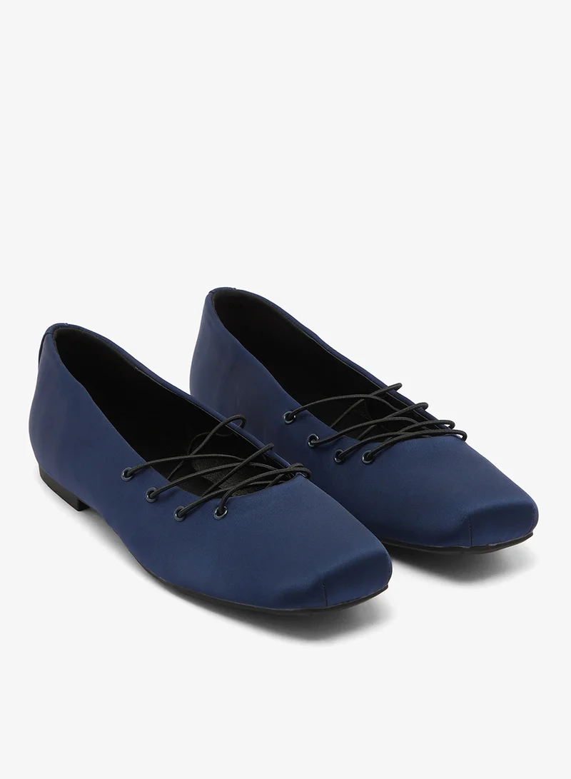 Ginger Blue Satin Lace Ballet Flats for Women | Best Price UAE