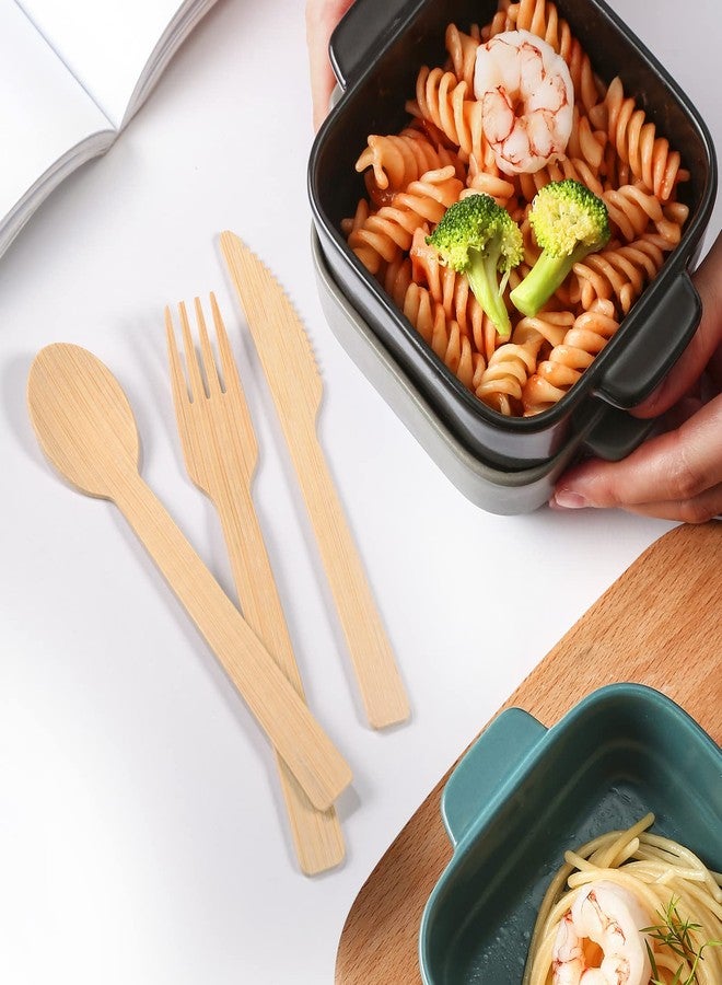 MEINV 200 Pack Disposable Bamboo Utensils - 100% Eco-Friendly Bamboo Cutlery Set with 100 Forks, 50 Spoons, and 50 Knives - Perfect for Weddings and Parties, Recyclable and Compostable Flatware - Image 3