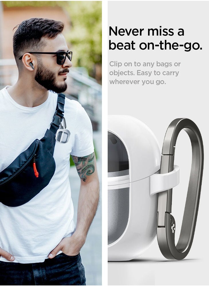 Spigen - Ultra Hybrid Samsung Galaxy Buds 3 Pro Case and Buds3 Case Cover Protective Anti Yellowing with Carabiner - Jet White - Image 1