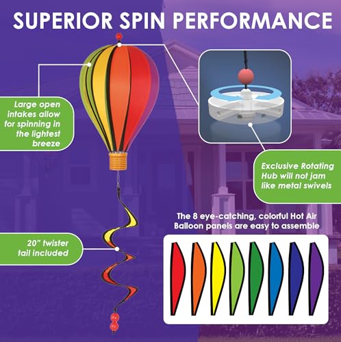 Premier Kites Hot Air Balloon Hanging Garden Spinner 12" - Vibrant Rainbow Design, Weather-Resistant Outdoor Decor, Durable & Lightweight for Patios, Yards, and Gardens - Eye-Catching Wind Spinner - Image 4