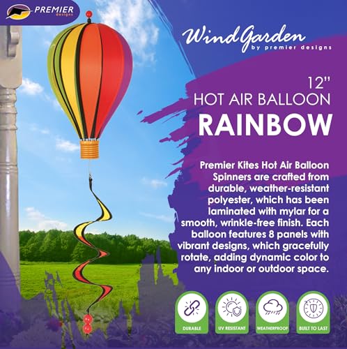 Premier Kites Hot Air Balloon Hanging Garden Spinner 12" - Vibrant Rainbow Design, Weather-Resistant Outdoor Decor, Durable & Lightweight for Patios, Yards, and Gardens - Eye-Catching Wind Spinner - Image 2