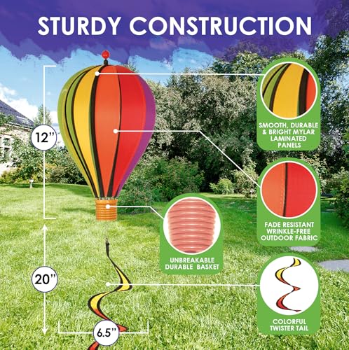 Premier Kites Hot Air Balloon Hanging Garden Spinner 12" - Vibrant Rainbow Design, Weather-Resistant Outdoor Decor, Durable & Lightweight for Patios, Yards, and Gardens - Eye-Catching Wind Spinner - Image 3