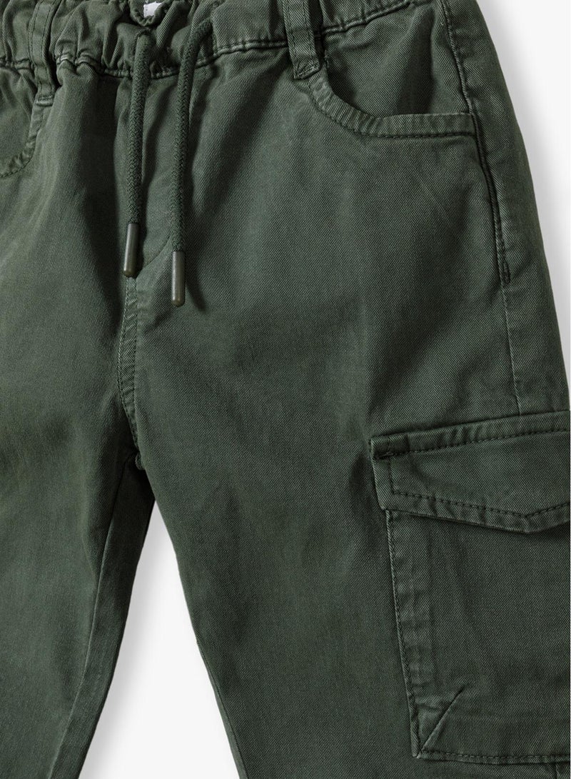 MINOTI Kids' Twill Cargo Trousers with Elastic Waist and Cuffed Ankles  - Image 3