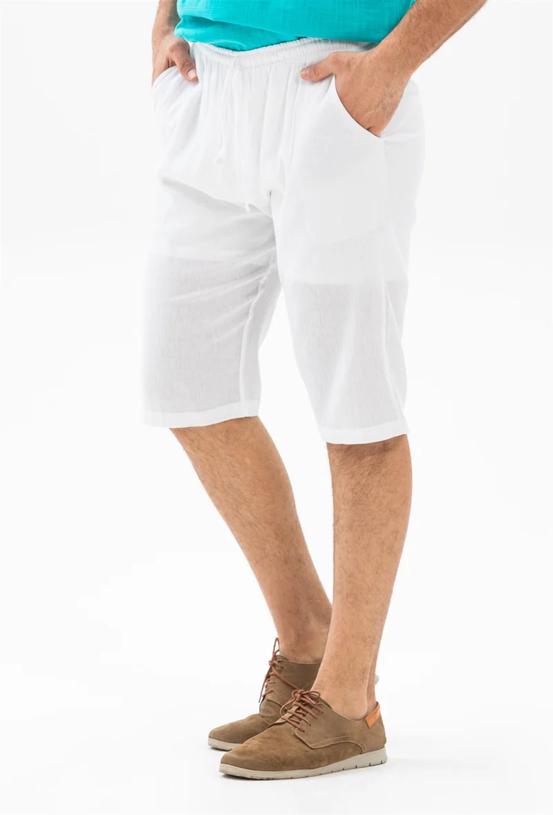 Eliş Şile Bezi Şile Cloth Men's Shorts With Pockets White Byz