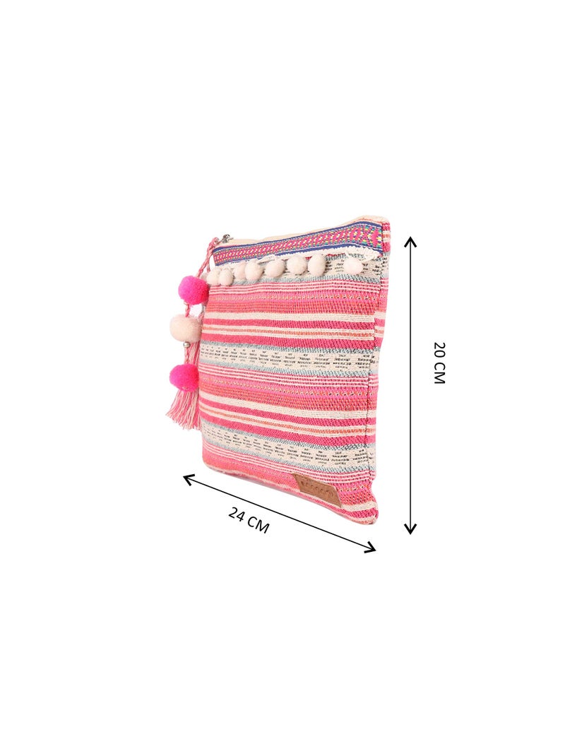 ASTRID Pink Cotton Makeup/Travel Pouch With Tassels, 20 cm,Small - Image 5