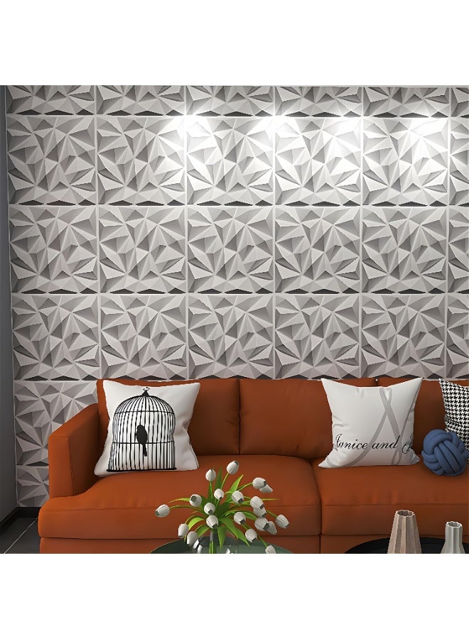 3D Wall Panels,12 Pack Decorative 3D Wall Panels in Diamond Design,30CM/11.8" x 11.8" PVC Waterproof Wall Panel Textured Modern Decor Wall Tiles,for Living Room Bedroom Hotel Office (White) - Image 2