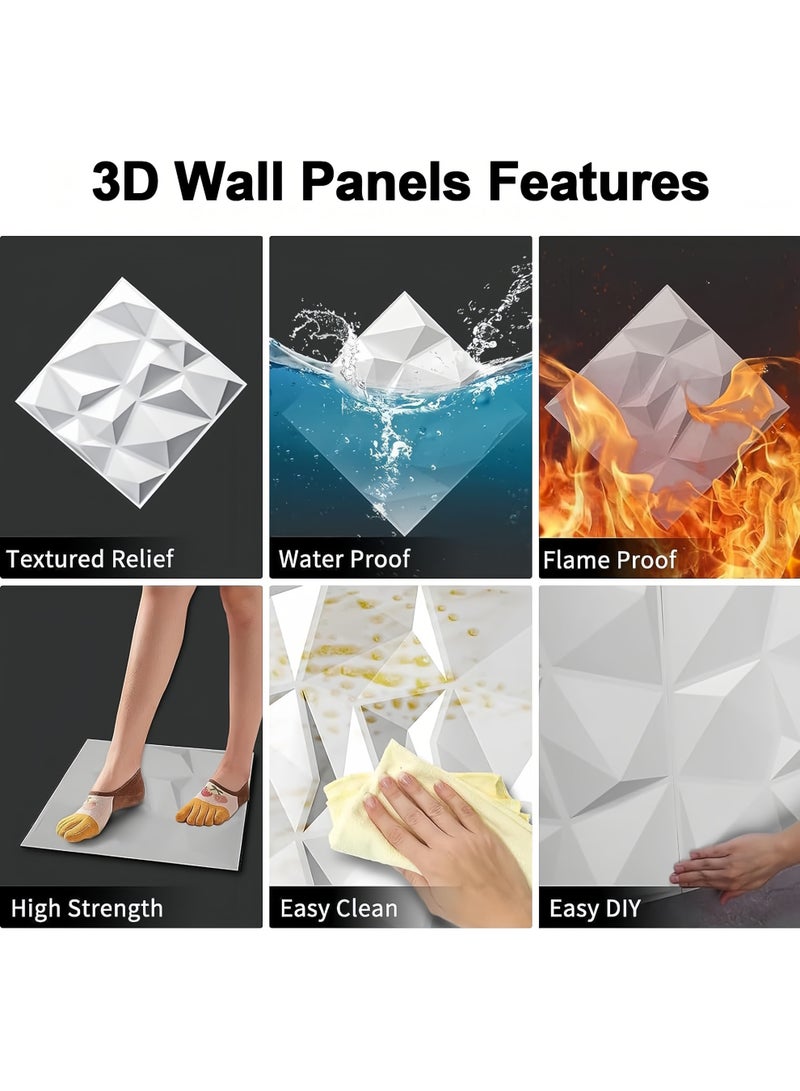 3D Wall Panels,12 Pack Decorative 3D Wall Panels in Diamond Design,30CM/11.8" x 11.8" PVC Waterproof Wall Panel Textured Modern Decor Wall Tiles,for Living Room Bedroom Hotel Office (White) - Image 4