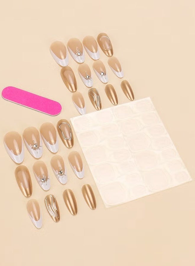 Happy D Elegant French Gold & White Tip False Nail Set – 24 Pieces - Image 4