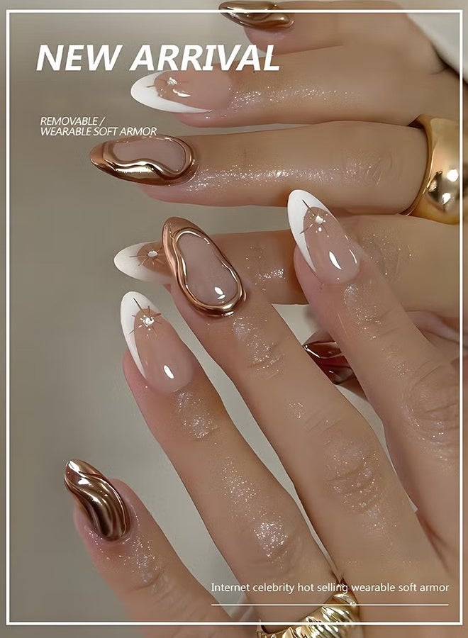 Happy D Elegant French Gold & White Tip False Nail Set – 24 Pieces - Image 2