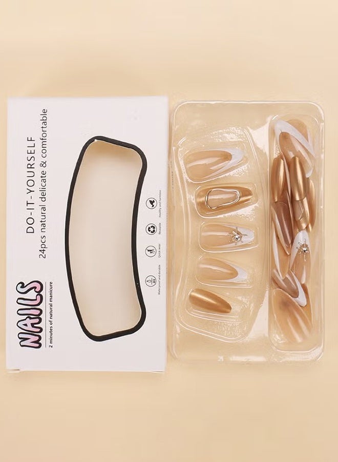Happy D Elegant French Gold & White Tip False Nail Set – 24 Pieces - Image 3