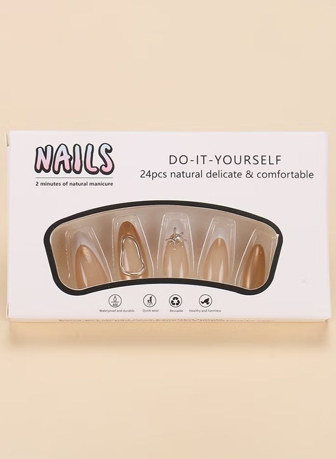 Happy D Elegant French Gold & White Tip False Nail Set – 24 Pieces - Image 5