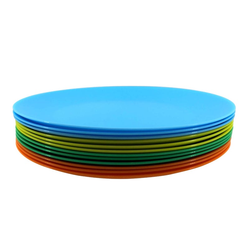 AOYITE Plastic Dinner Plates Reusable BPA Free Dishwasher Safe Microwaveable Plate for Any Occasion BBQ Travel and Events Multicolor set of 12