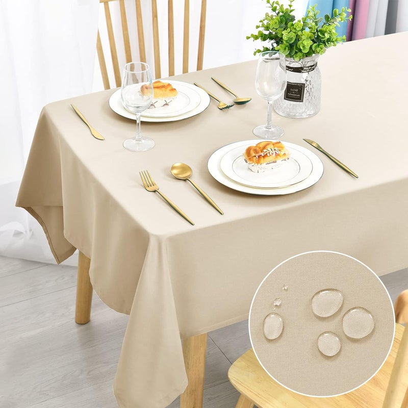 DWCN Table Cloth Wipe Clean Tablecloth Wipeable Tablecloths Beige Table Cloths Rectangle 110x140cm(43x55in) Water Resistant Tablecloth Polyester - Image 1