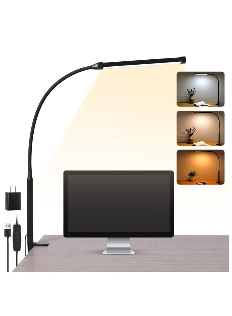 MIXDE LED Desk Lamp for Home Office,Eye-Care Architect Light with Clamp,Smart Double Head ComputerMonitor Table Clip Lamp,Adjustable Flexible Gooseneck,3 Lighting Models,Task lamp - Image 1