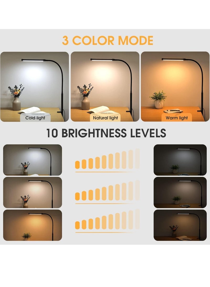 MIXDE LED Desk Lamp for Home Office,Eye-Care Architect Light with Clamp,Smart Double Head ComputerMonitor Table Clip Lamp,Adjustable Flexible Gooseneck,3 Lighting Models,Task lamp - Image 2