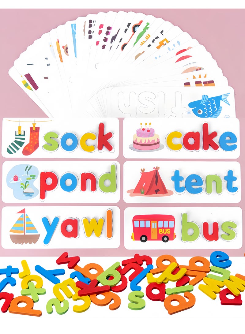 Wooden English Letters Spelling Puzzle for Kids, Early Education Puzzles and Cognitive Research Toys, Letter Recognition Card, Montessori Puzzle, Early Educational Toy for Kids Boys Girls - Image 4