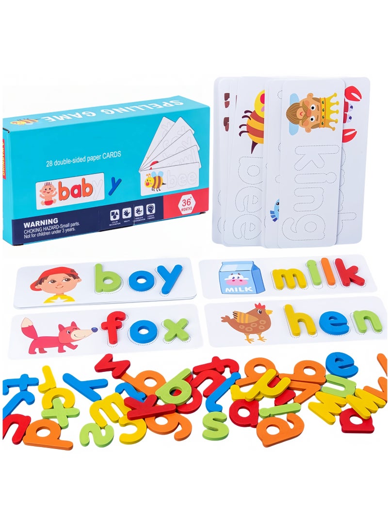 Wooden English Letters Spelling Puzzle for Kids, Early Education Puzzles and Cognitive Research Toys, Letter Recognition Card, Montessori Puzzle, Early Educational Toy for Kids Boys Girls - Image 1