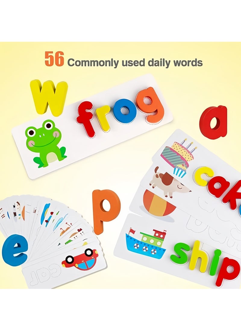 Wooden English Letters Spelling Puzzle for Kids, Early Education Puzzles and Cognitive Research Toys, Letter Recognition Card, Montessori Puzzle, Early Educational Toy for Kids Boys Girls - Image 3