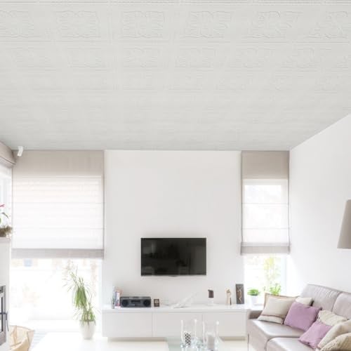 Dureidos Ceiling Tiles, Ceiling Tiles Peel and Stick Foam, 16 Pcs, Covered 21 Sq.Ft, 3D Wall Panels Peel and Stick, Easy to Install and Cut for Ceiling and Interior Wall Decor, Plain White（13.8 x 13.8 inch） - Image 2