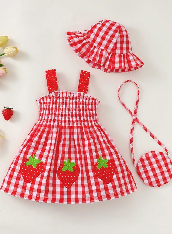 Renotemy Baby Girl Dress Toddler Girl Clothes Summer Outfits Gifts Casual Sundress Infant Dresses for Girls with Hat and Bag, Red Strawberry, 12-18 Months - Image 4