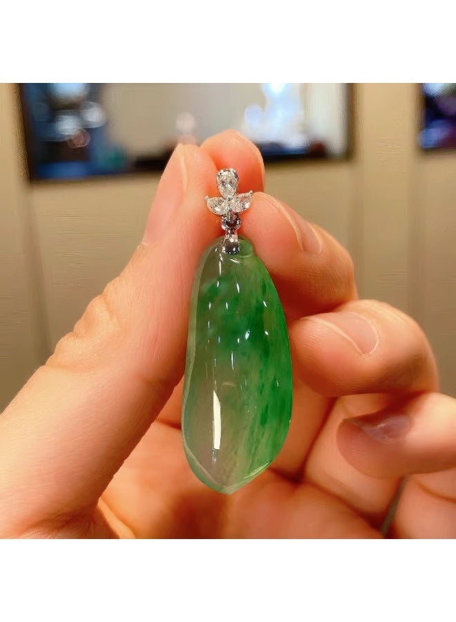 Natural Burmese Icy Jadeite Green Pendant - Image 2