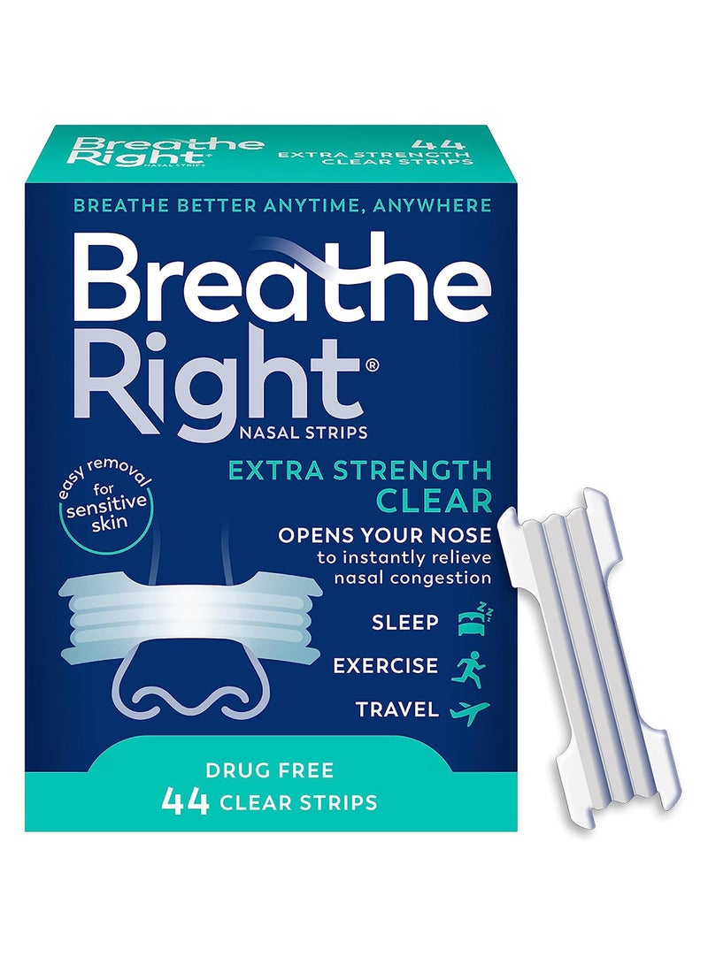 Breathe Right Pack Of 44 Nasal Strips Extra Strength Clear For Sensitive Skin - Image 1