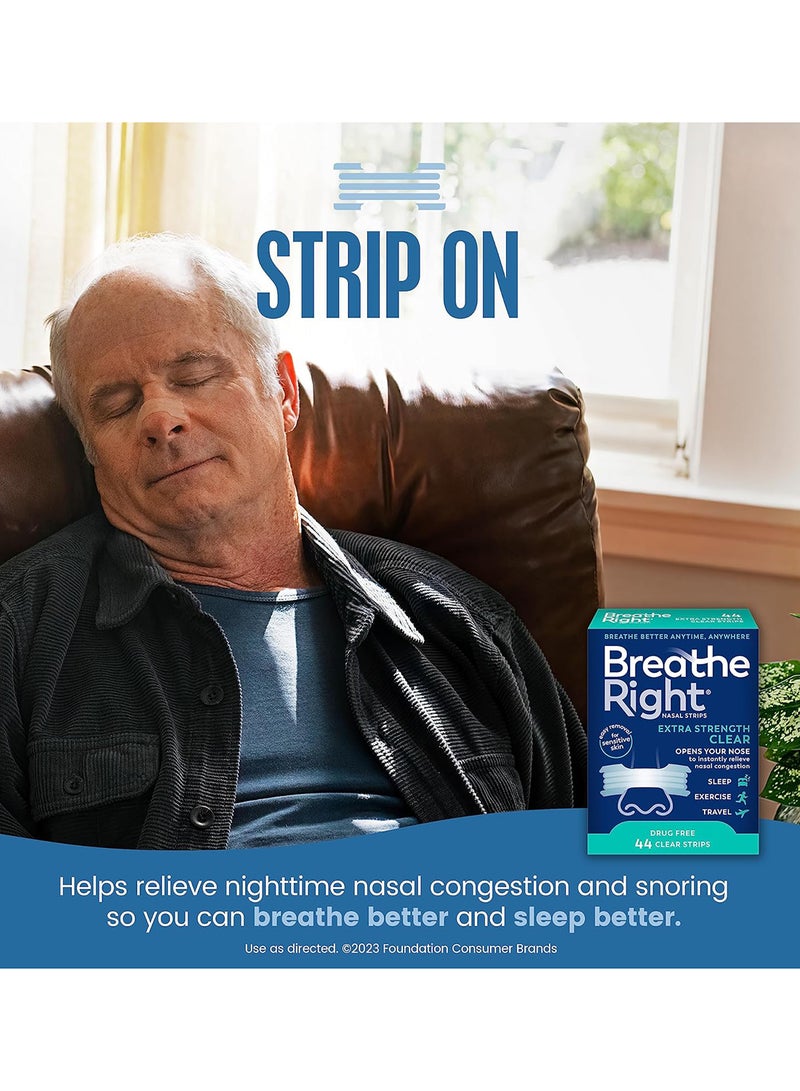 Breathe Right Pack Of 44 Nasal Strips Extra Strength Clear For Sensitive Skin - Image 2