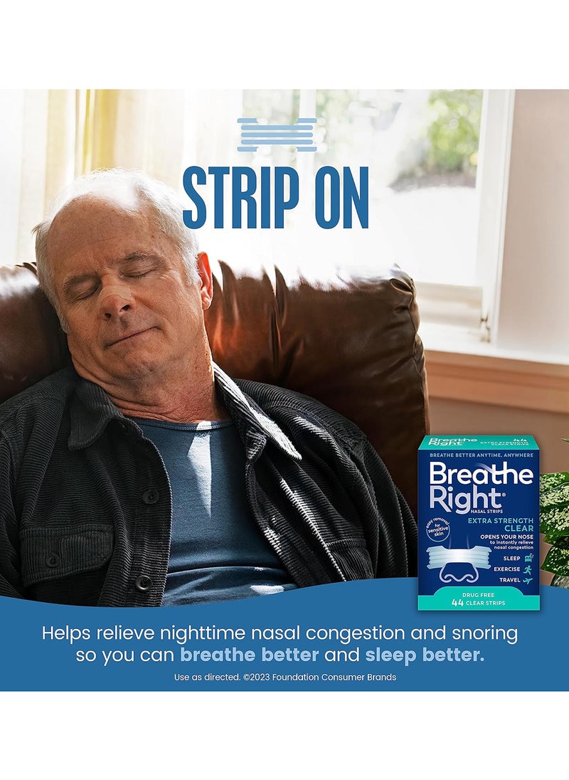 Breathe Right - Pack Of 44 Nasal Strips Extra Strength Clear For Sensitive Skin - Image 1