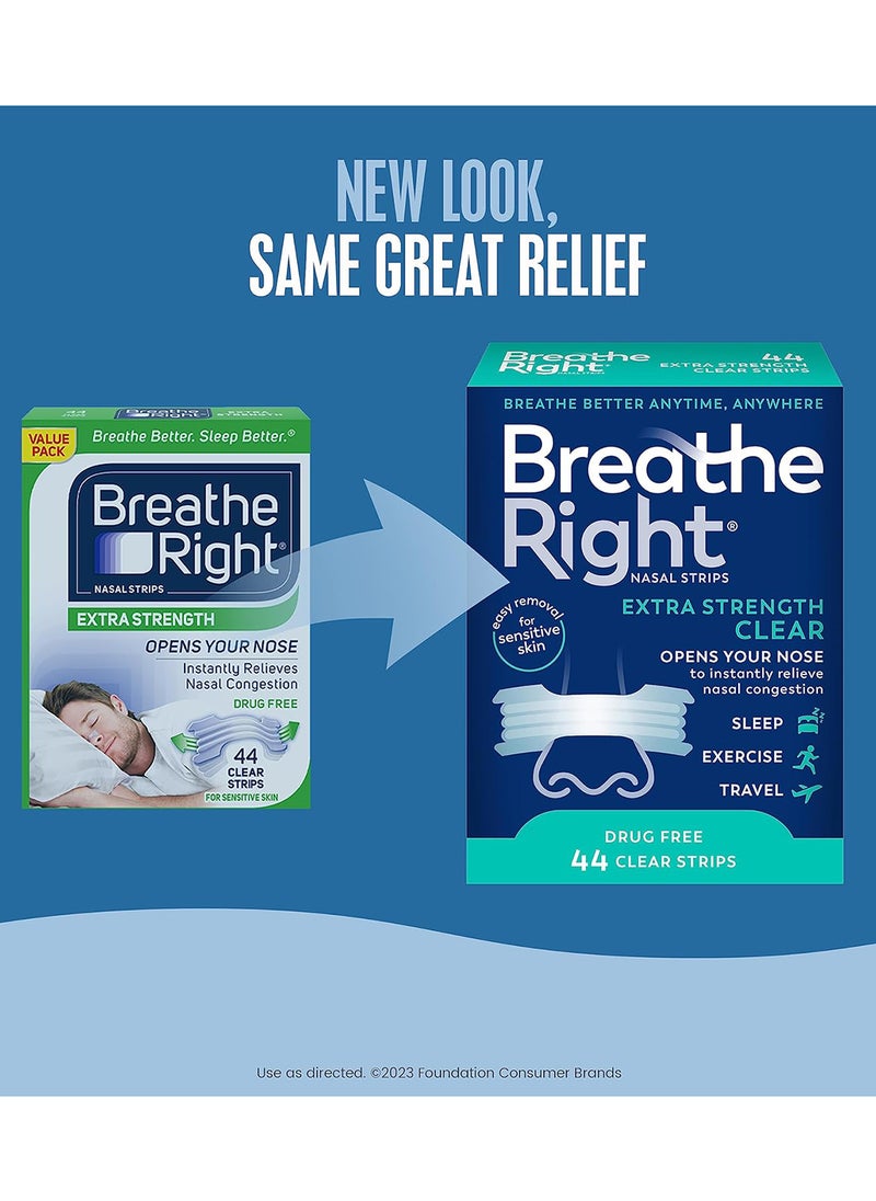 Breathe Right - Pack Of 44 Nasal Strips Extra Strength Clear For Sensitive Skin - Image 1