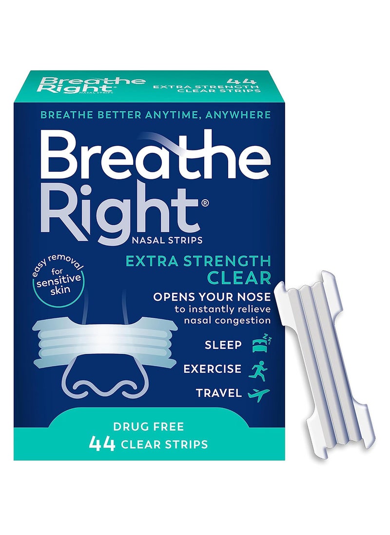 Breathe Right - Pack Of 44 Nasal Strips Extra Strength Clear For Sensitive Skin - Image 1