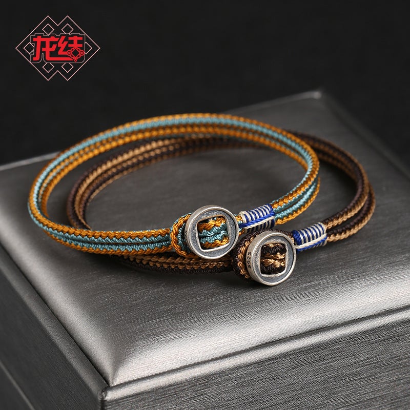 Dragon Knot Fashion Men'S Hand-Woven Hand Rope 925 Silver Button Shaw Bracelet Niche Star Wars Same Style Couple Gift - Image 2
