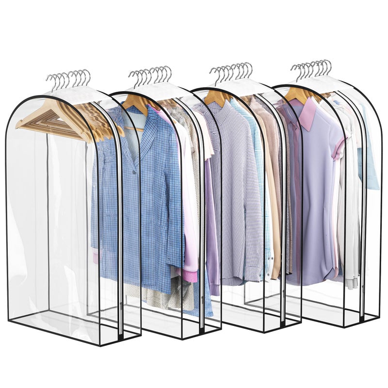 Liuoud Clear Garment Bags for Hanging Clothes 10 Gusseted Suit Bags for Closet Storage Hanging Plastic Clothes Cover for Coat Dress Fur Shirt 4 Pack 40 Long