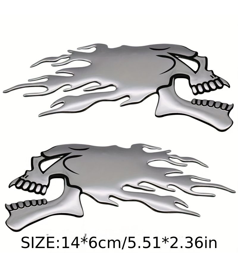 3D Silver Flame Skull Car Motorcycle Emblem Decal Auto Styling Decoration Exterior - Image 2