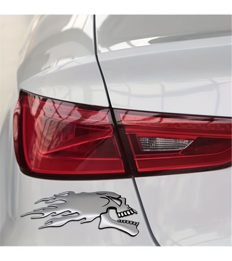 3D Silver Flame Skull Car Motorcycle Emblem Decal Auto Styling Decoration Exterior - Image 3