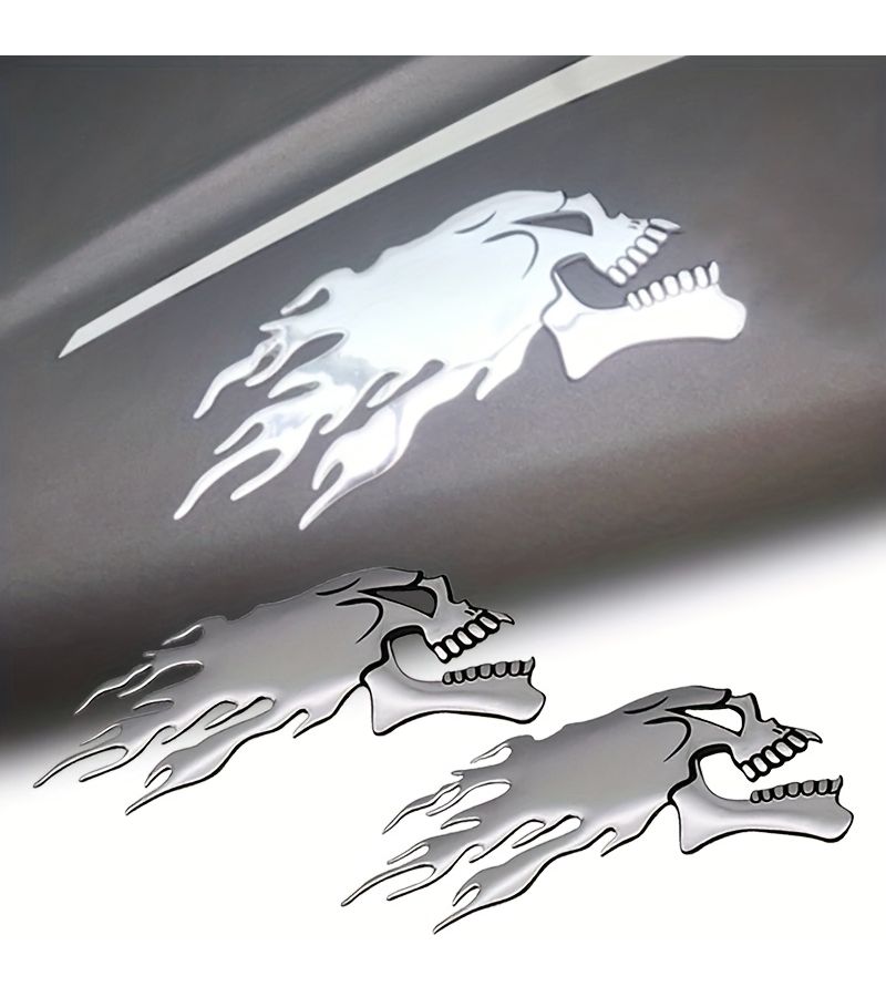 3D Silver Flame Skull Car Motorcycle Emblem Decal Auto Styling Decoration Exterior - Image 5