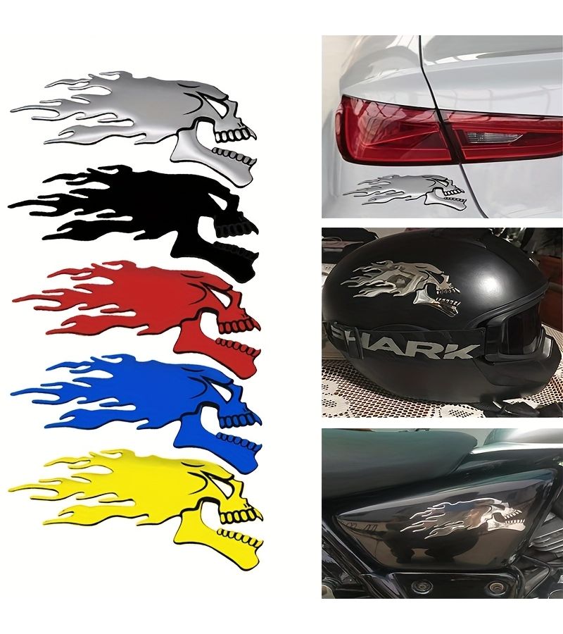 3D Silver Flame Skull Car Motorcycle Emblem Decal Auto Styling Decoration Exterior - Image 1