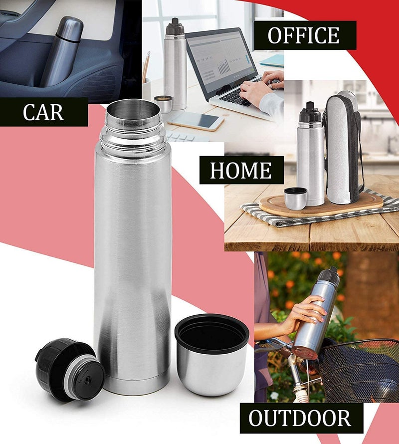 Generic Crystal Zone Stainless Steel Insulated Bottle with Flip Lid and Cover, 12 Hours Hot or Cold, 1000ml, Pack of 1 Stainless Steel Bottle with Cover Silver  - Image 4