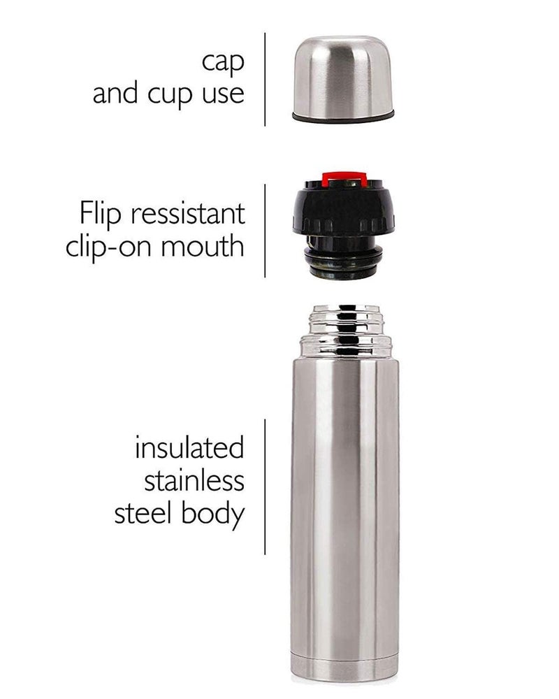 Generic Crystal Zone Stainless Steel Insulated Bottle with Flip Lid and Cover, 12 Hours Hot or Cold, 1000ml, Pack of 1 Stainless Steel Bottle with Cover Silver  - Image 5