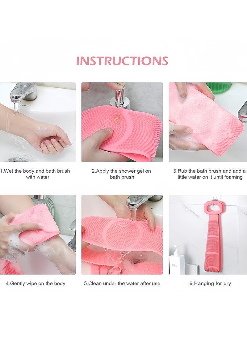 Silicone Bath Body Brush Back Cleaning Exfoliating Body Scrubber,Bath Shower Silicone Body Wash Scrubber Belt for Men and Women,70CM(Pink)  - Image 2