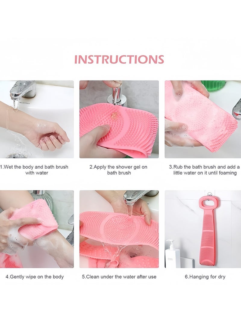Back Scrubber for Shower,Silicone Back Scrubber for Shower, Silicone Exfoliating Bath Body Brush with Handle for Mens and Womens 70CM(Pink) - Image 4