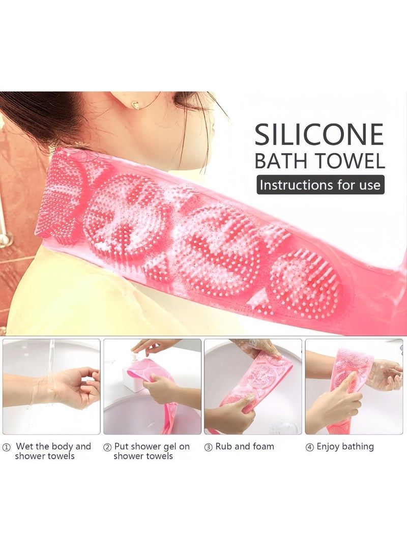Back Scrubber for Shower,Silicone Back Scrubber for Shower, Silicone Exfoliating Bath Body Brush with Handle for Mens and Womens 70CM(Pink) - Image 3