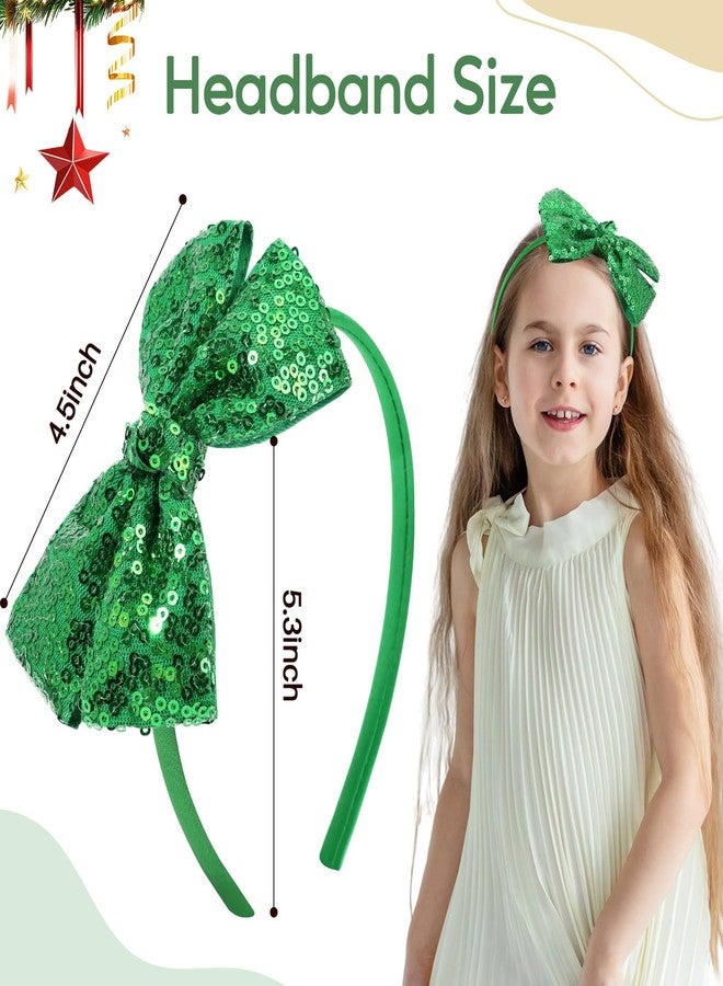 NCMAMA Sequin Green Bow Headband for Girls Sparkly Glitter Hair Bows Hair Accessories for Toddler Kids Women on Christmas Halloween Birthday Parties - Image 2