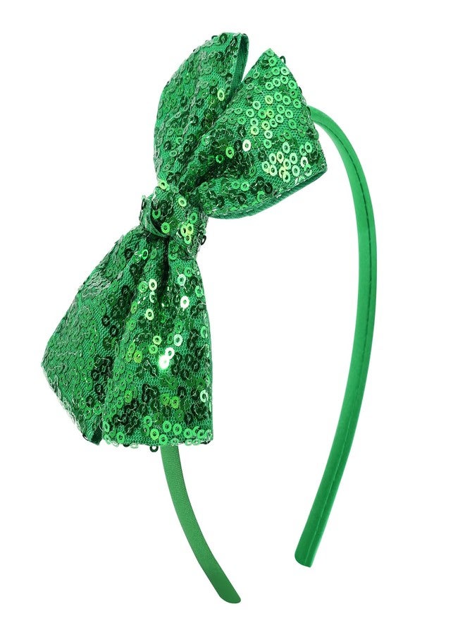 NCMAMA Sequin Green Bow Headband for Girls Sparkly Glitter Hair Bows Hair Accessories for Toddler Kids Women on Christmas Halloween Birthday Parties - Image 1