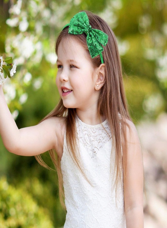NCMAMA Sequin Green Bow Headband for Girls Sparkly Glitter Hair Bows Hair Accessories for Toddler Kids Women on Christmas Halloween Birthday Parties - Image 3