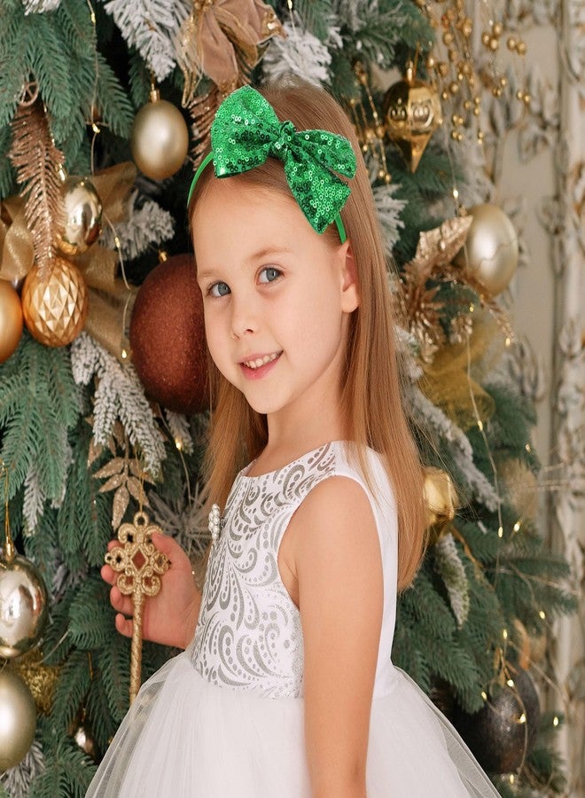 NCMAMA Sequin Green Bow Headband for Girls Sparkly Glitter Hair Bows Hair Accessories for Toddler Kids Women on Christmas Halloween Birthday Parties - Image 5