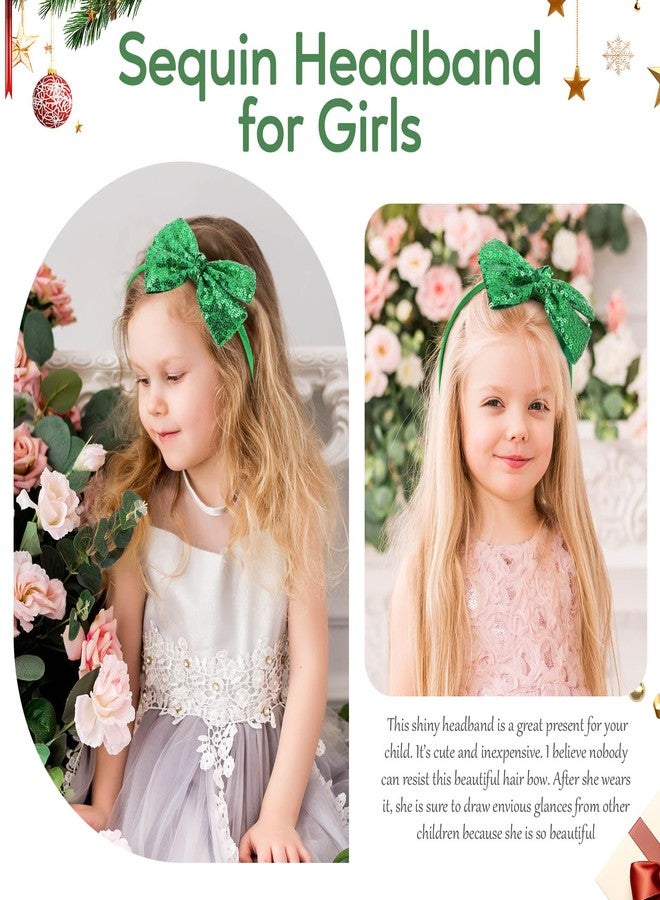 NCMAMA Sequin Green Bow Headband for Girls Sparkly Glitter Hair Bows Hair Accessories for Toddler Kids Women on Christmas Halloween Birthday Parties - Image 4
